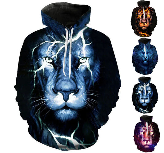 Lion Animal Graphic Print Hoodie Mens Sweatshirt Top Long Sleeve