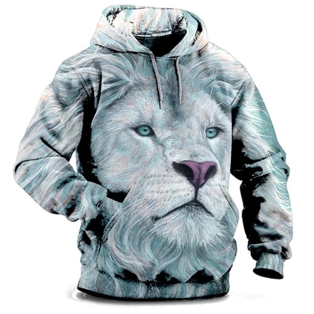 Tiger Lion Design Graphic Print Hoodie Mens Sweatshirt Top Long Sleeve