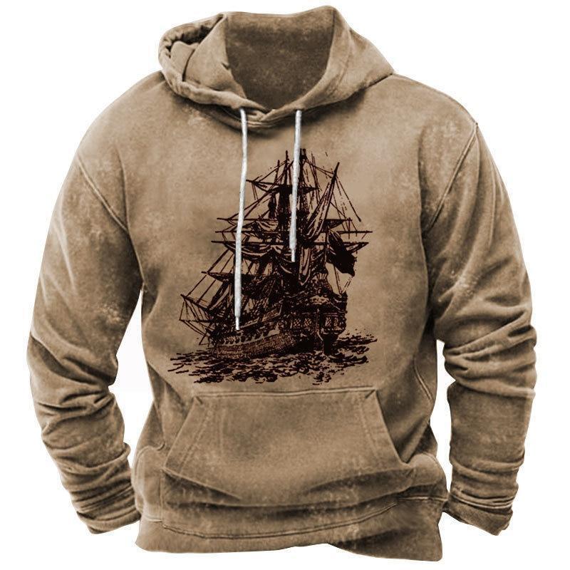 Nautical Sailing Design Graphic Print Hoodie Mens Sweatshirt Top