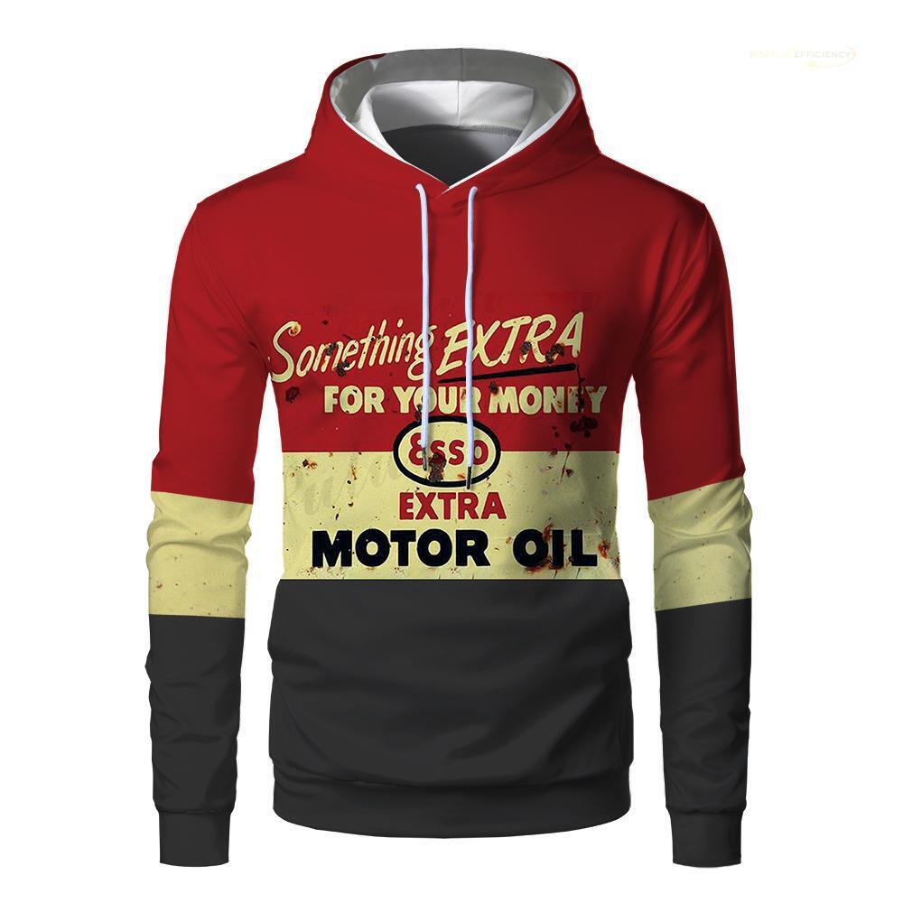 Vintage Motor Oil Design Graphic Print Hoodie Mens Sweatshirt Top