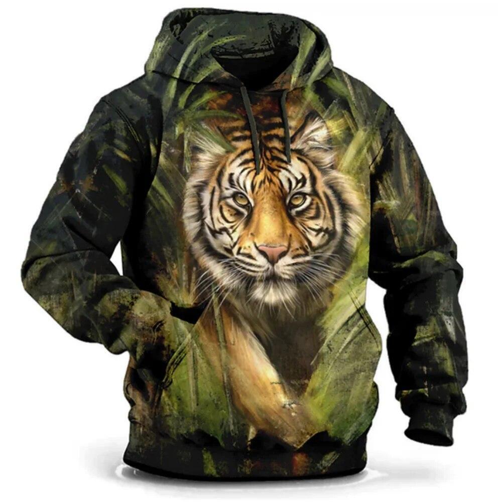 Tiger Lion Design Graphic Print Hoodie Mens Sweatshirt Top Long Sleeve