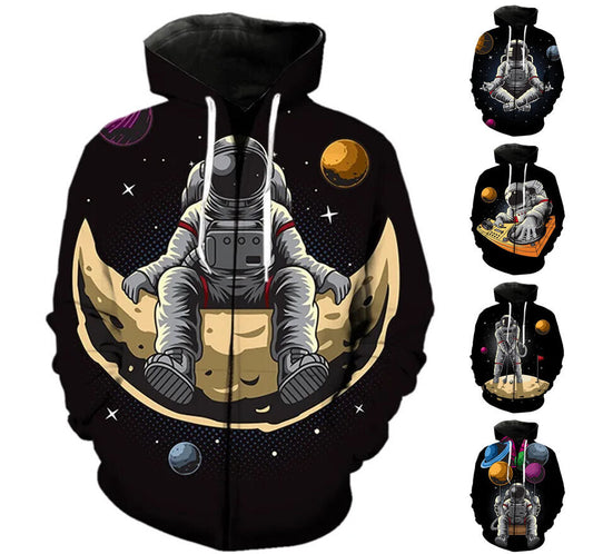 Astronaut Spaceman Graphic Print Hoodie Mens Sweatshirt Top