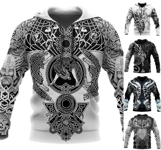 Viking Graphic Print Hoodie Mens Sweatshirt Top Long Sleeve