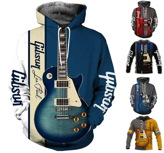 Gibson Guitar Inspired Graphic Print Hoodie Mens Sweatshirt Top