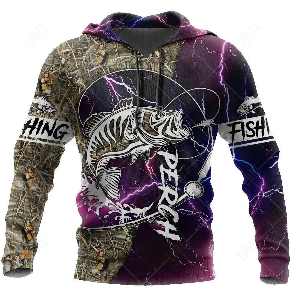 Fishing Inspired Graphic Print Hoodie Mens Sweatshirt Top Long Sleeve