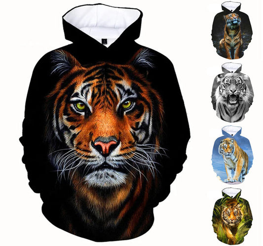 Tiger Inspired Graphic Print Hoodie Mens Sweatshirt Top Long Sleeve