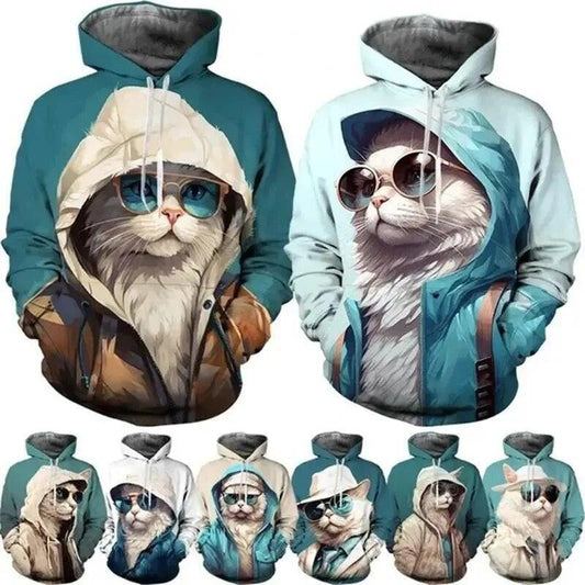 Street Cool Cat Graphic Print Hoodie Mens Sweatshirt Top Long Sleeve
