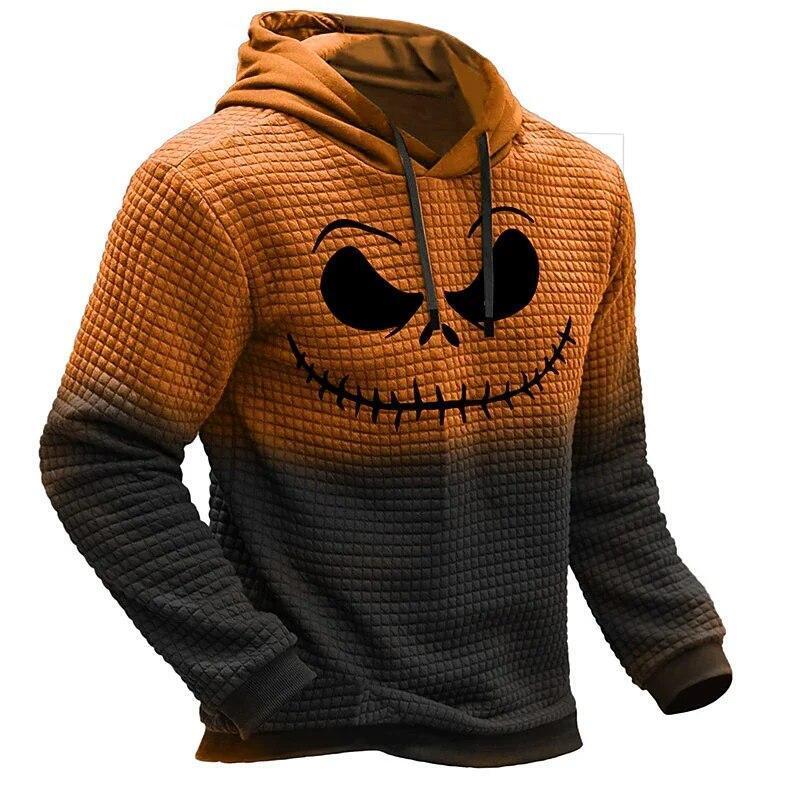 Halloween Pumpkin Graphic Print Hoodie Mens Sweatshirt Top Long Sleeve