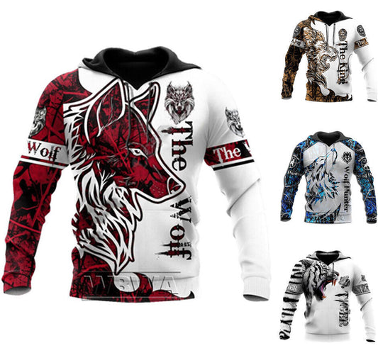 Wolf Tiger Lion Graphic Print Hoodie Mens Sweatshirt Top Long Sleeve