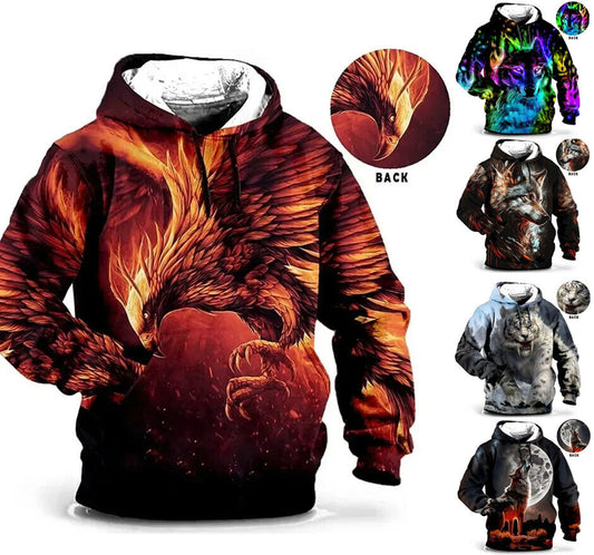 Tiger Wolf Eagle Graphic Print Hoodie Mens Sweatshirt Top Long Sleeve
