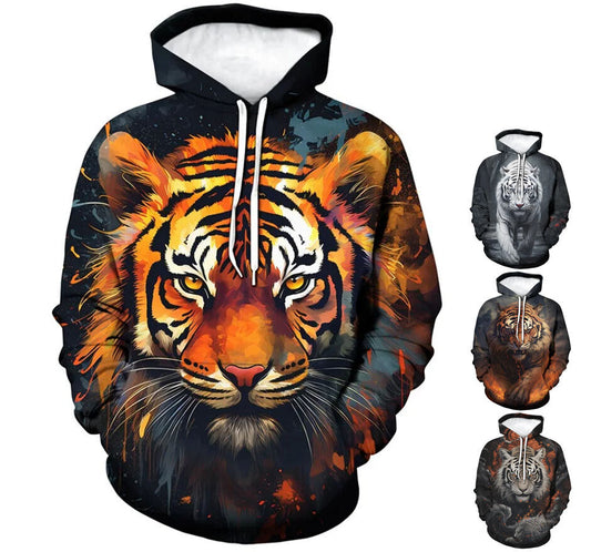 Tiger Painting Graphic Print Hoodie Mens Sweatshirt Top Long Sleeve