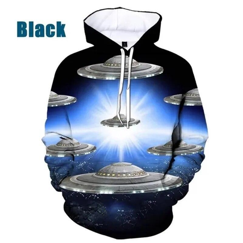 UFO Alien Graphic Print Hoodie Mens Sweatshirt Top Long Sleeve