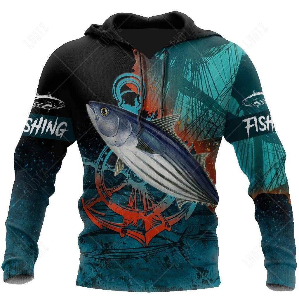 Fishing Inspired Graphic Print Hoodie Mens Sweatshirt Top Long Sleeve