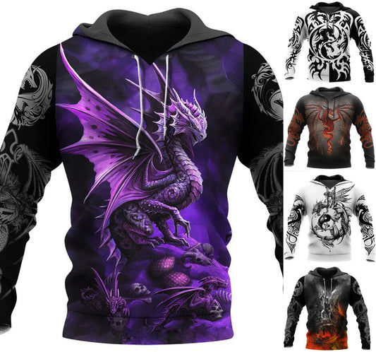 Fantasy Dragon Design Graphic Print Hoodie Mens Sweatshirt Top