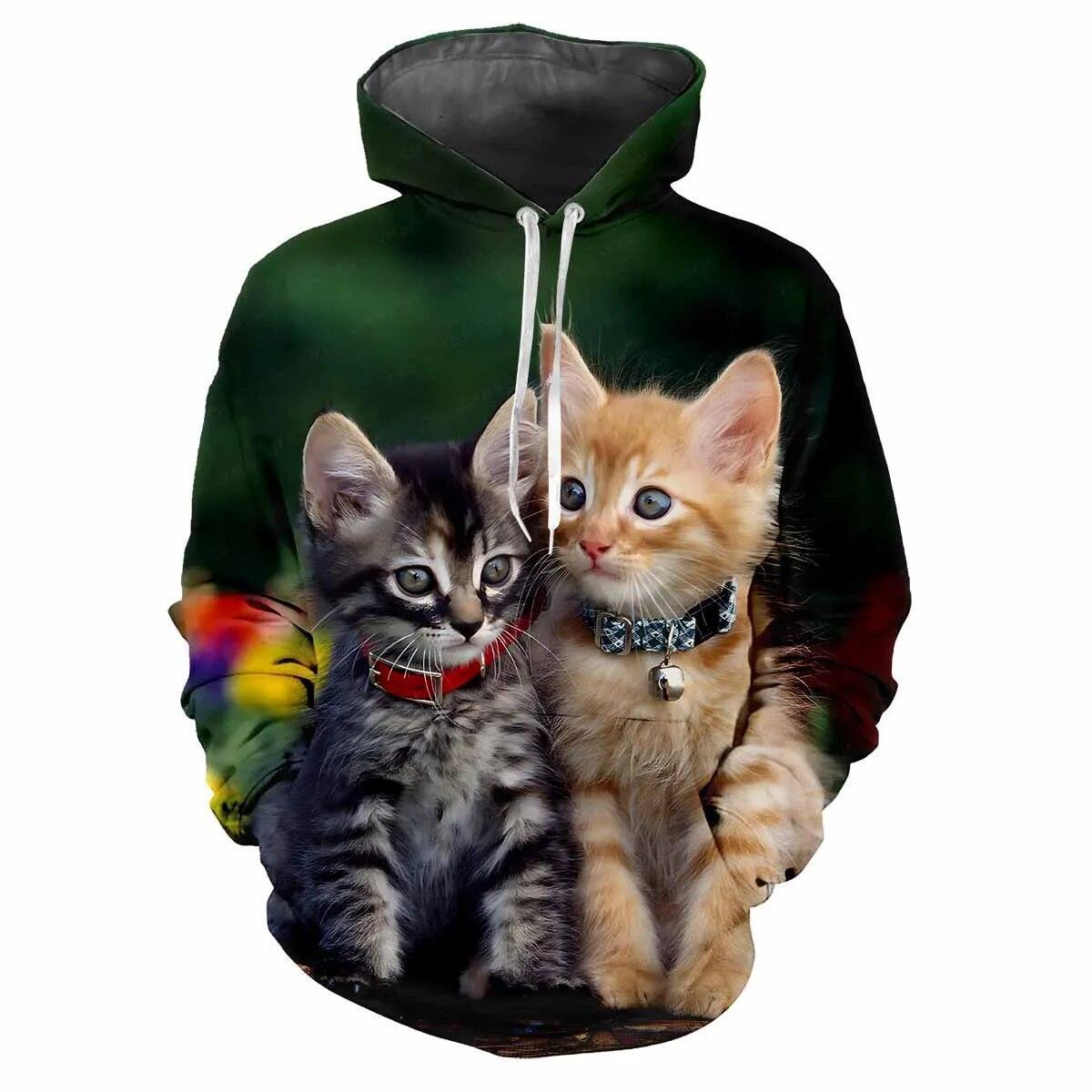 Cute Cat Graphic Print Hoodie Mens Sweatshirt Top Long Sleeve