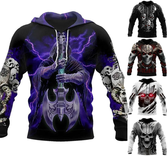 Skull Gothic Graphic Print Hoodie Mens Sweatshirt Top Long Sleeve