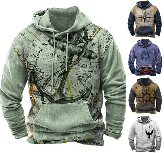 Nautical Sailing Design Graphic Print Hoodie Mens Sweatshirt Top