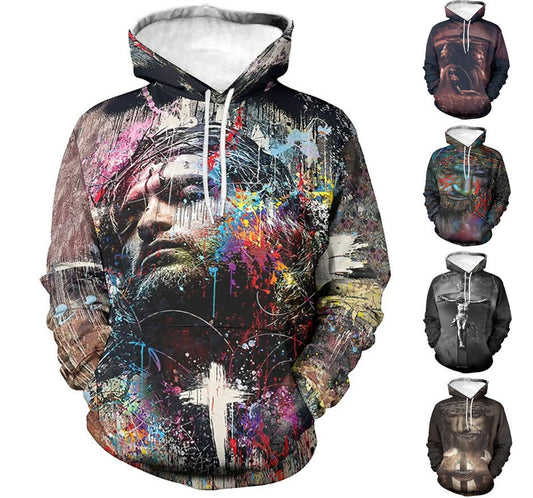 Christ Jesus Graphic Print Hoodie Mens Sweatshirt Top Long Sleeve