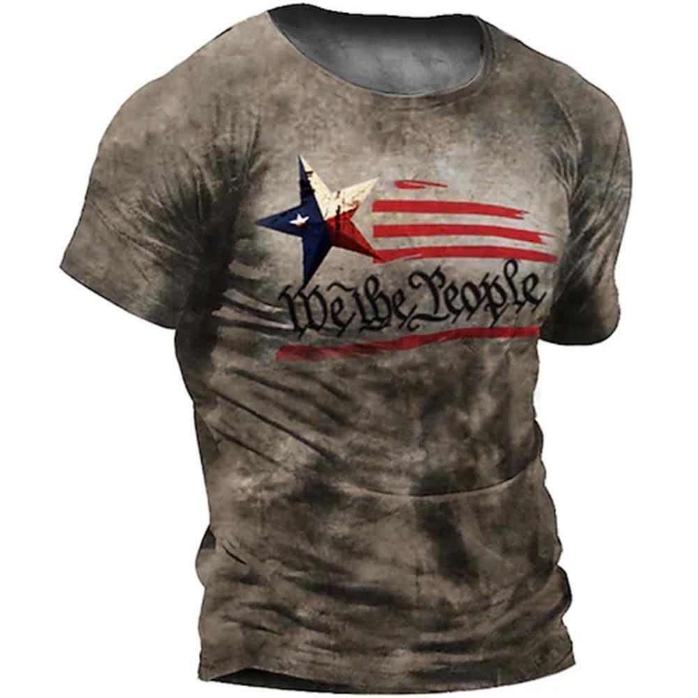 Vintage Style American Graphic Print T-shirt Mens Short Sleeve Tee Top