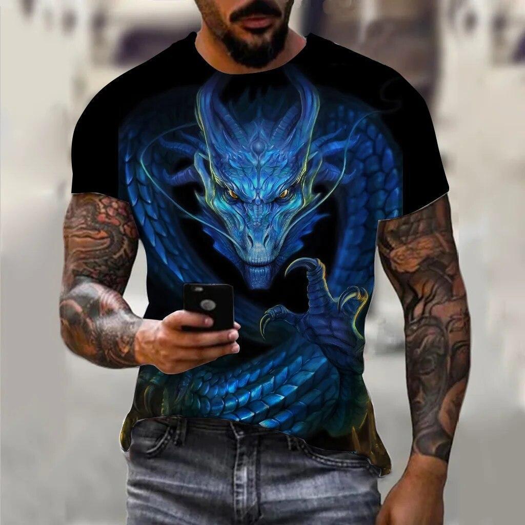 Wild Dragon Graphic Print T-shirt Mens Short Sleeve Tee Top O Neck