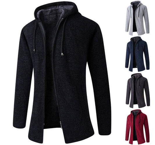 Mens Hooded Cardigan Sweater Jumper Knitted Fleece Coat Size S-3XL