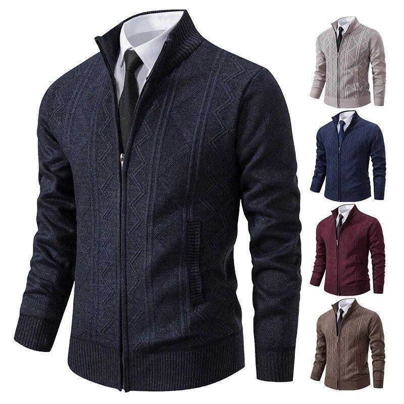Mens Zipped Knitted Cardigan Jumper Sweater Lined Casual Size M-3XL