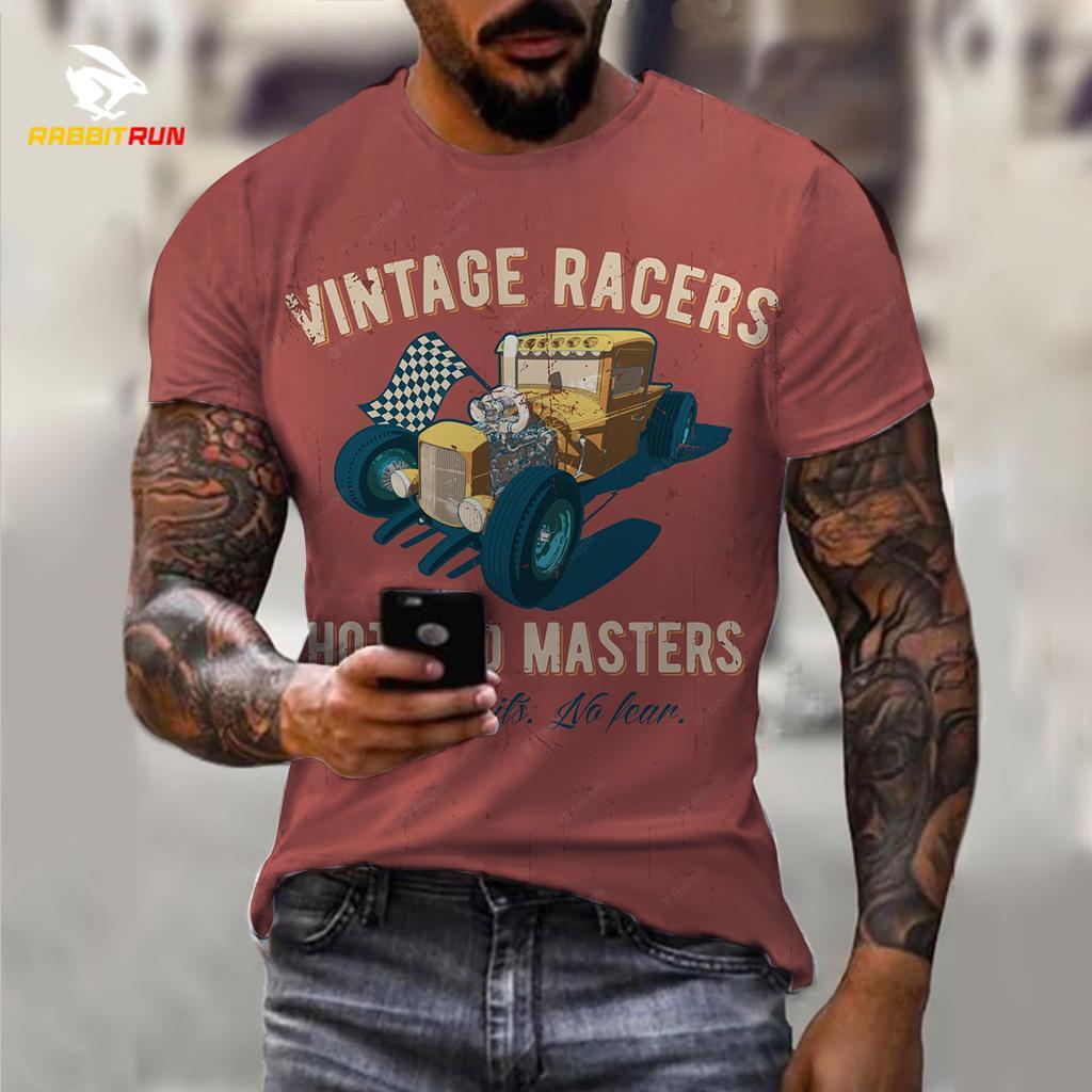 Vintage Hot Rod Car Graphic Print T-shirt Mens Short Sleeve Tee Top