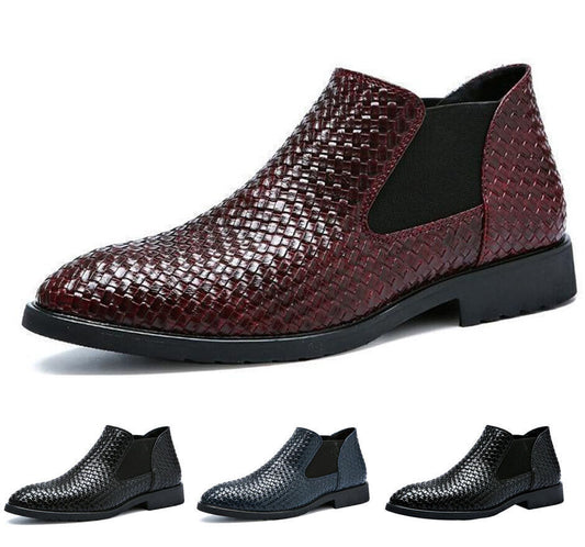 Mens Leather Braided Boots Slip-On High Ankle Formal Wedding Shoes Sizes 5-10