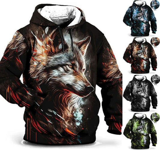 Wild Wolf Graphic Print Hoodie Mens Sweatshirt Top Long Sleeve