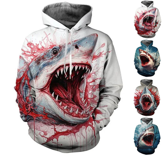 Sea Animal Shark Graphic Print Hoodie Mens Sweatshirt Top Long Sleeve