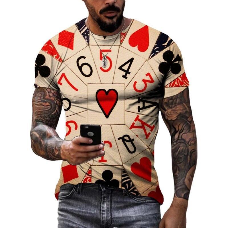 Poker Playing Card Graphic Print T-shirt Mens Short Sleeve Tee Top
