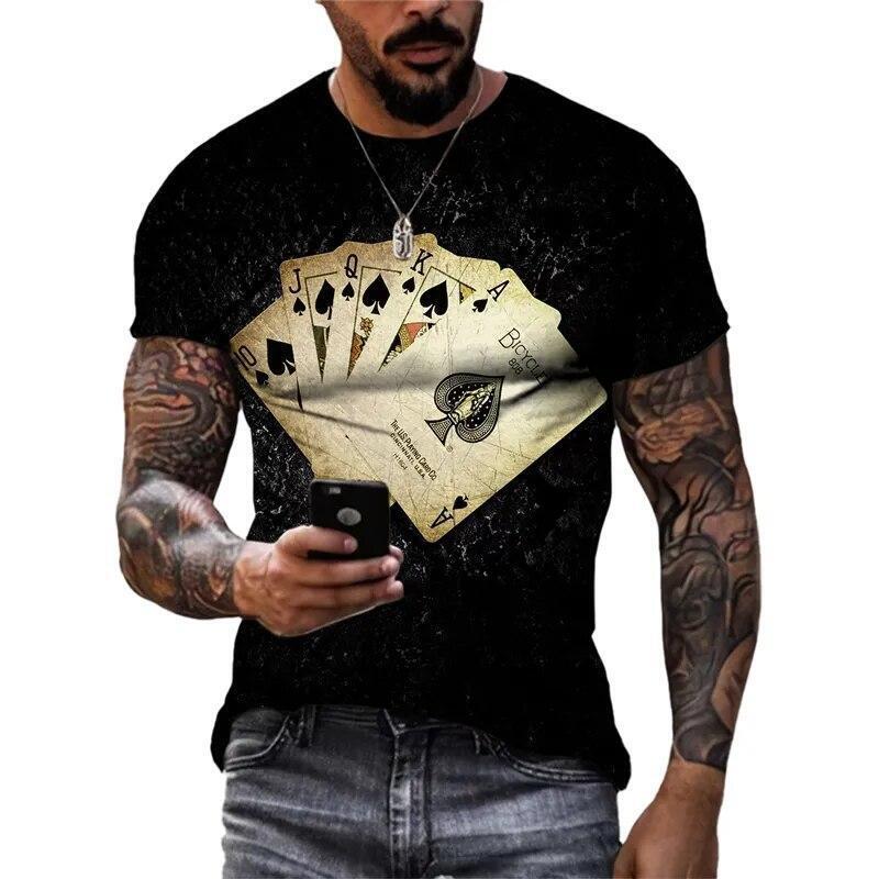 Poker Playing Card Graphic Print T-shirt Mens Short Sleeve Tee Top