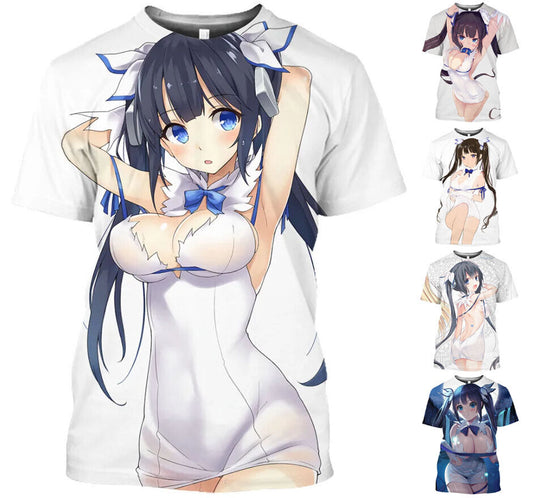 Anime Girl Graphic Print T-shirt Mens Short Sleeve Tee Top O Neck