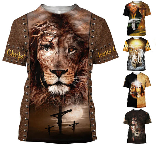 Christian Jesus Christ Graphic Print T-shirt Mens Short Sleeve Tee Top O Neck