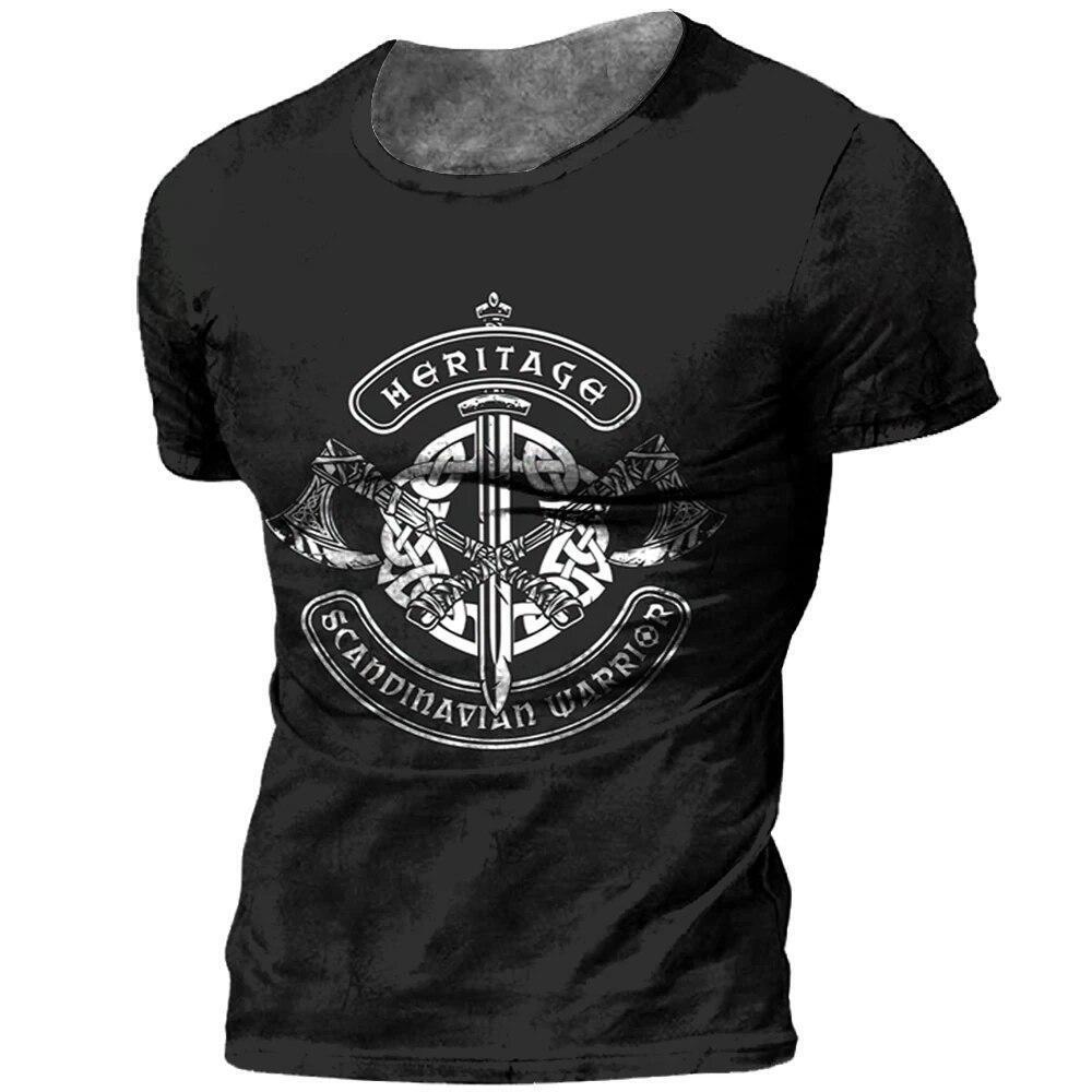 Viking Design Graphic Print T-shirt Mens Short Sleeve Tee Top O Neck