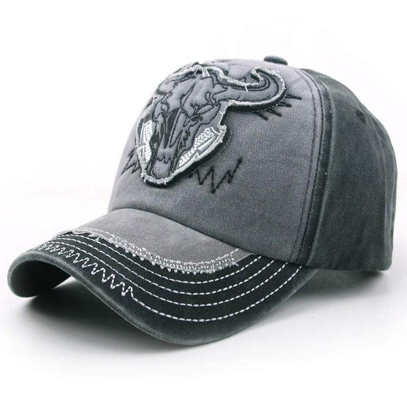 Mens Baseball Cap Classic Trucker Hat Buffalo Skull Embroidered Adjustable Visor