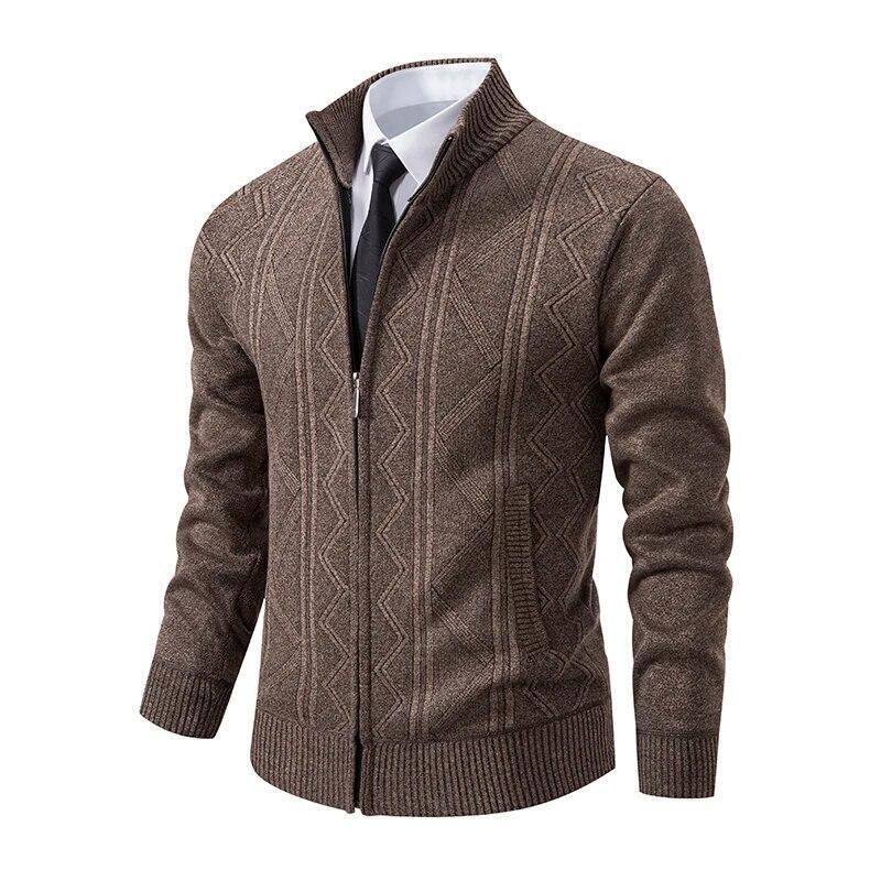 Mens Zipped Knitted Cardigan Jumper Sweater Lined Casual Size M-3XL