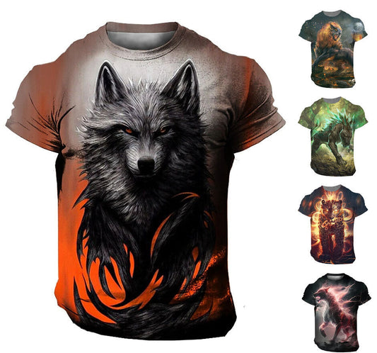 Wolf Wild Style Graphic Print T-shirt Short Sleeve Tee Top O Neck