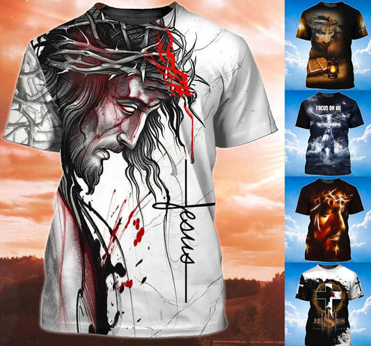 Jesus Christ Christian Graphic Print T-shirt Mens Short Sleeve Tee Top