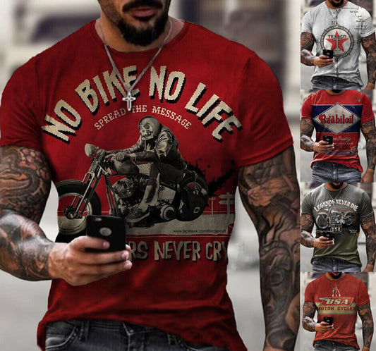 Motorcycle Biker Inspired Graphic Print T-shirt Mens Short Sleeve Tee