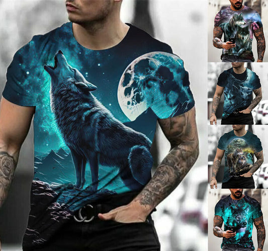 Wolf Design Graphic Print T-shirt Mens Short Sleeve Tee Top O Neck
