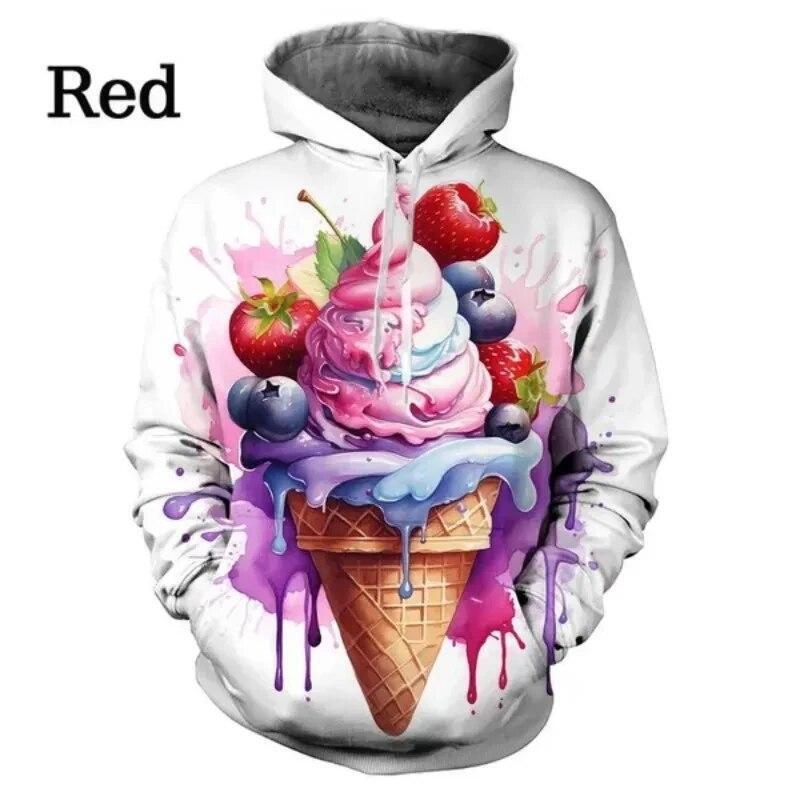 Ice Cream Graphic Print Hoodie Mens Sweatshirt Top Long Sleeve
