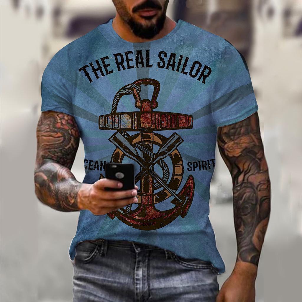 Vintage Anchor Sailing Graphic Print T-shirt Mens Short Sleeve Tee Top