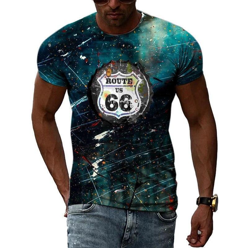 Route 66 Letters Graphic Print T-shirt Mens Short Sleeve Tee Top
