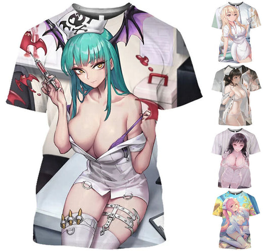 Anime Girls Graphic Print T-shirt Mens Short Sleeve Tee Top O Neck v1