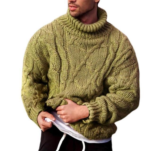 Mens Sweater Jumper Knitted Turtleneck High Collar Twist Braid Size S-XL