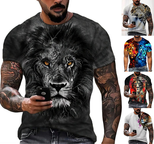 Animal Lion Design Graphic Print T-shirt Mens Short Sleeve Tee Top