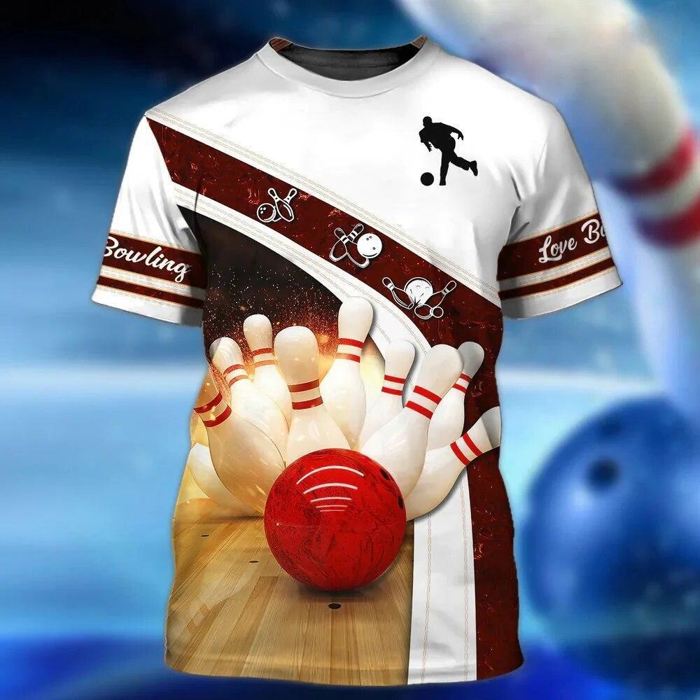 Ten Pin Bowling Design Graphic Print T-shirt Mens Short Sleeve Tee Top