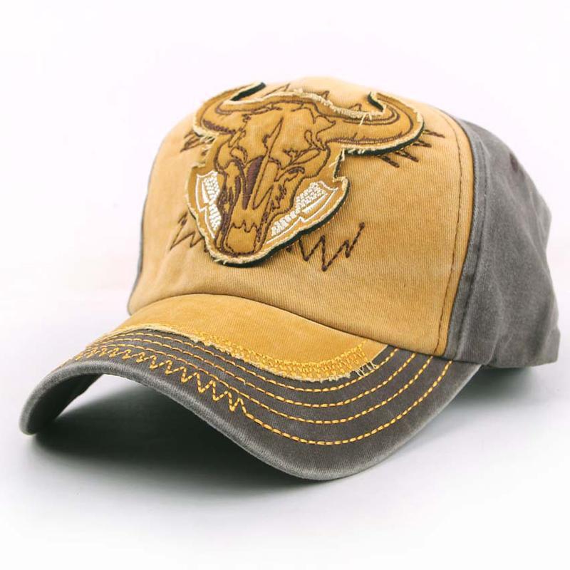 Mens Baseball Cap Classic Trucker Hat Buffalo Skull Embroidered Adjustable Visor