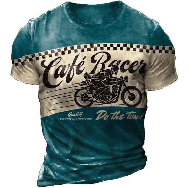 Retro Style Biker Graphic Print T-shirt Mens Short Sleeve Tee Top